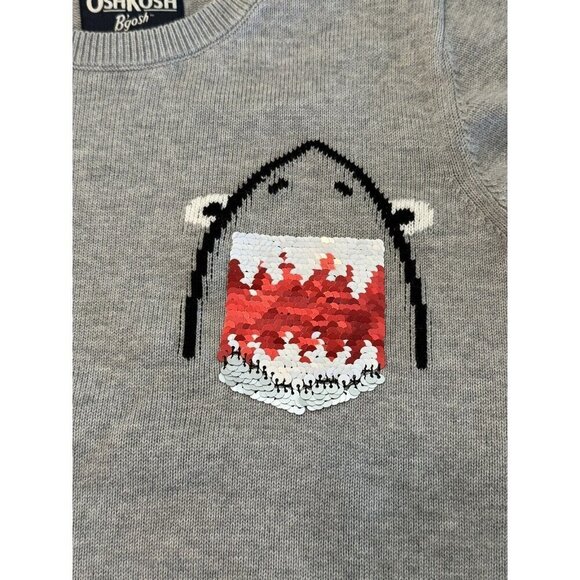 OsHKosH B'Gosh Gray Flip Shark Sequins Long Sleeve Sweater Size 10 NWT MSPR $40 - Picture 3 of 6